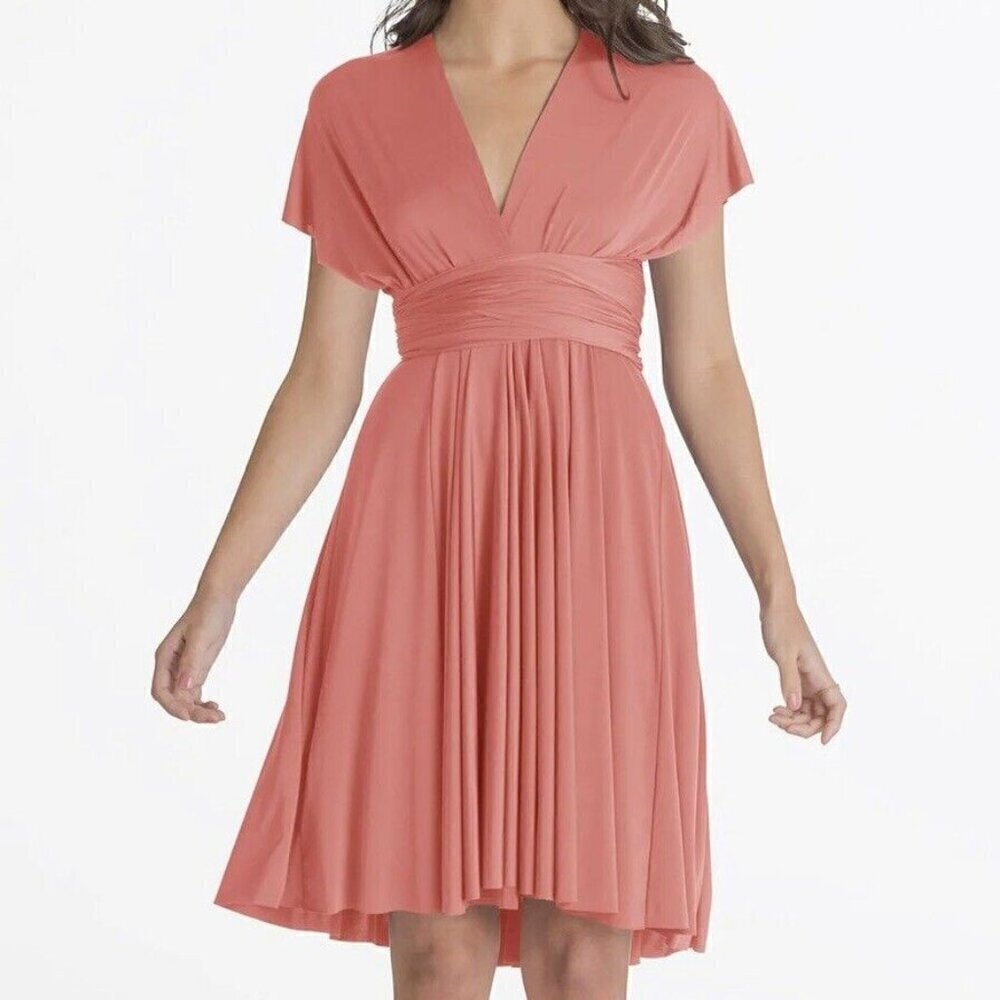 Henkaa Sakura Convertible Midi Dress One Size Peach Pink Coral Multi-way EUC